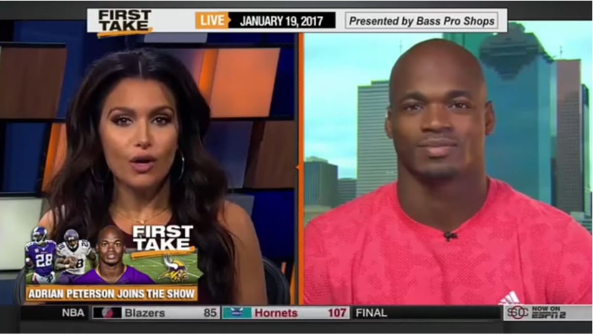 Adrian Peterson and Molly Qerim on First Take.