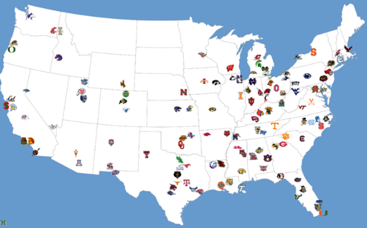 Map of FBS college football porgrams.