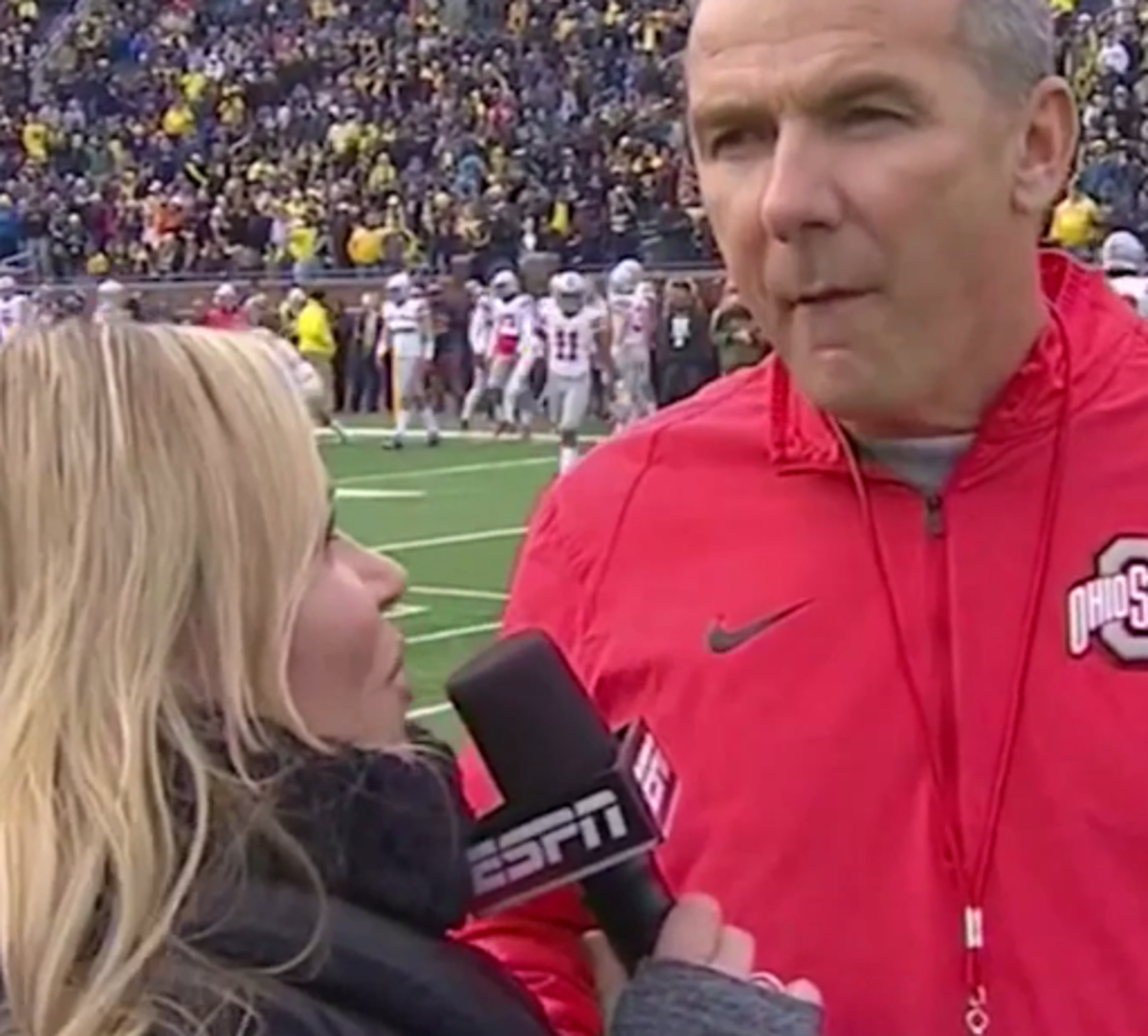 Urban Meyer gets interviewed by Holly Rowe on ESPN.
