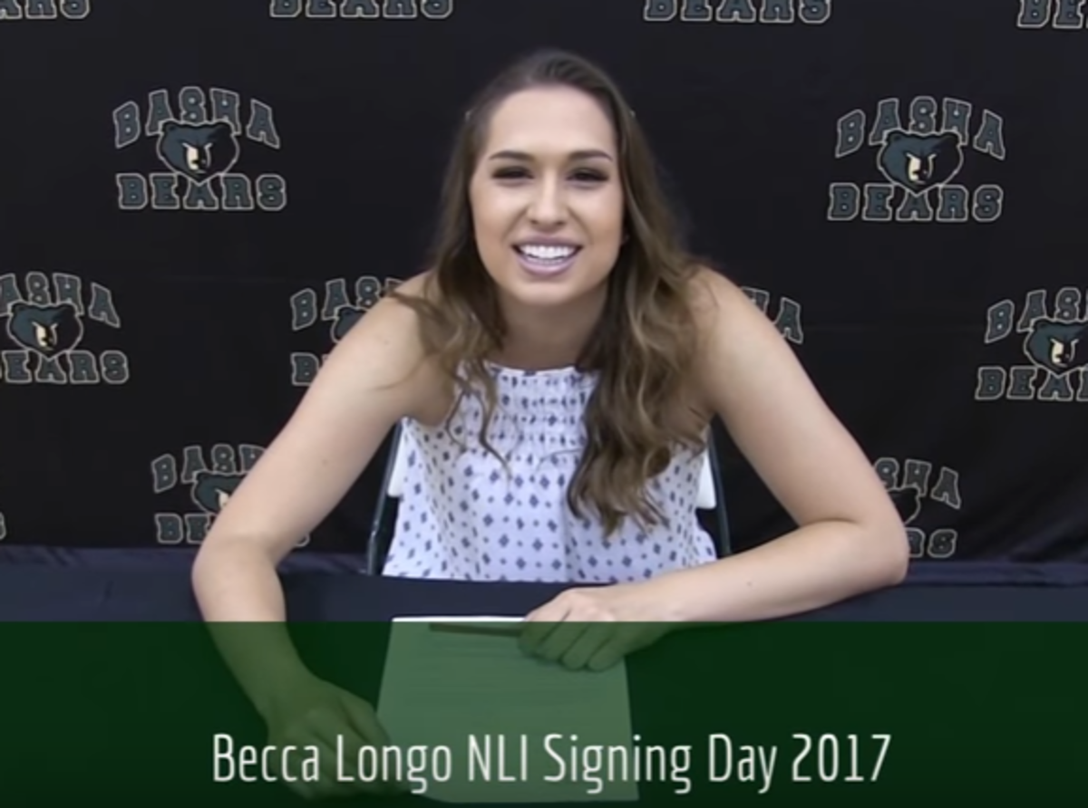 becca longo signs football scholarship.
