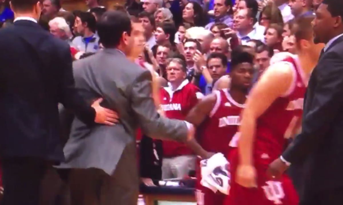 Video Coach K Got Bumped By Indiana Player At Halftime Of Duke's Game