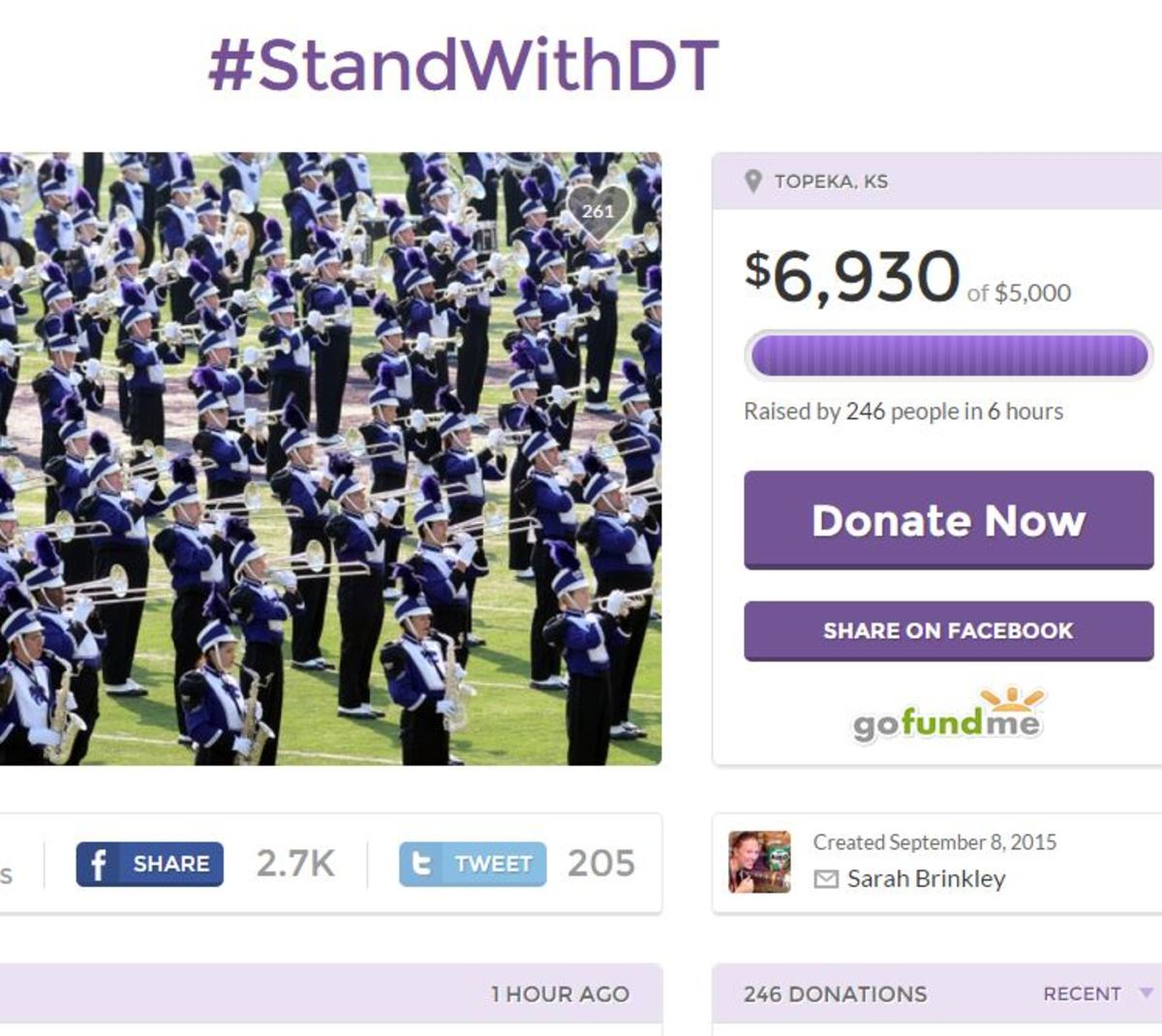 Kansas State gofundme for the marching band.