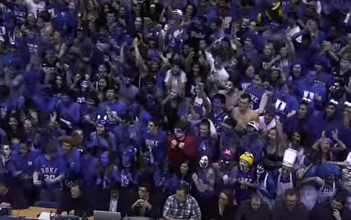 Duke's fans cheering on the Blue Devils.
