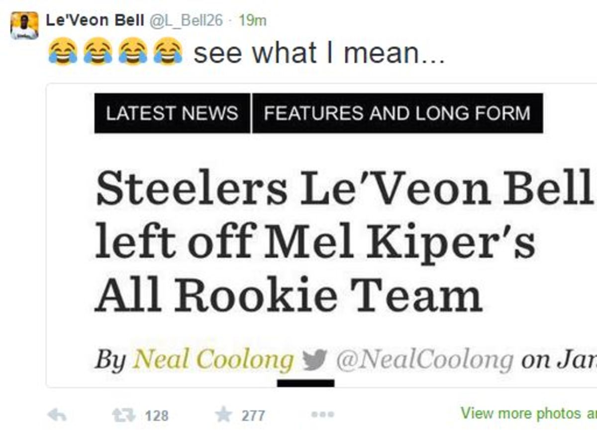 Le'Veon Bell calls out Mel Kiper on Twitter.