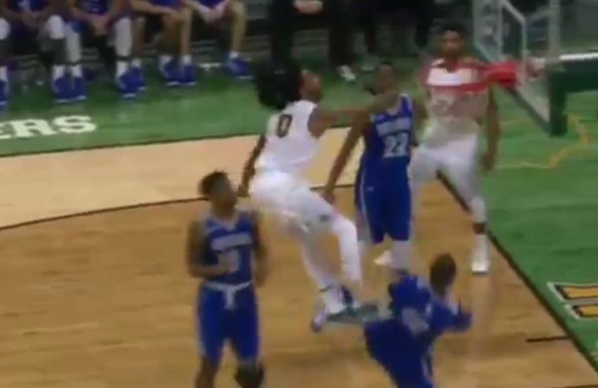 A Wright State player dunked on an opponent in ridiculous fashion.