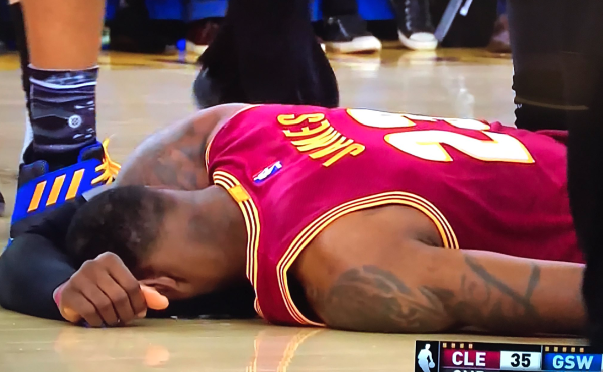 LeBron James on the floor during a game for the Cavs.