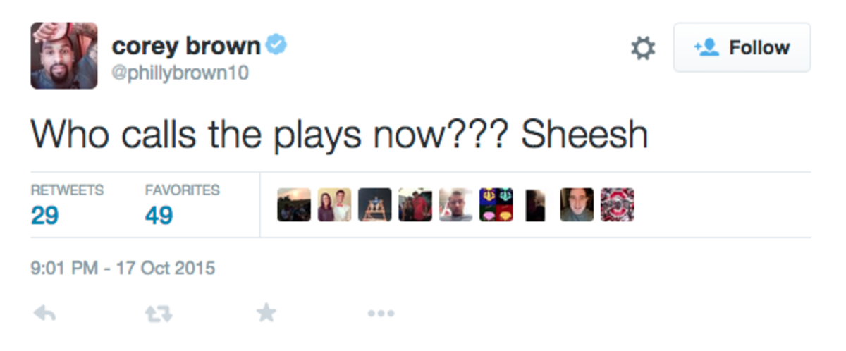 Corey "Philly" Brown tweets about his displeasure with the Ohio State play calls.