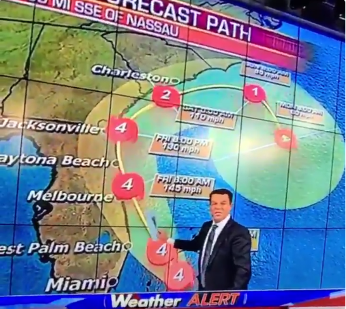 A weatherman in front of a screen.