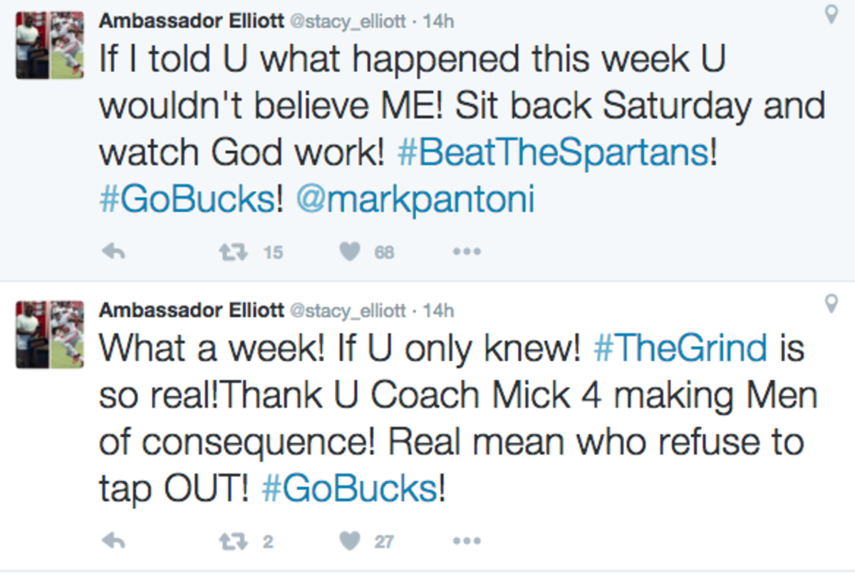 Ezekiel Elliott's dad posts cryptic tweets before Ohio State Michigan State game.