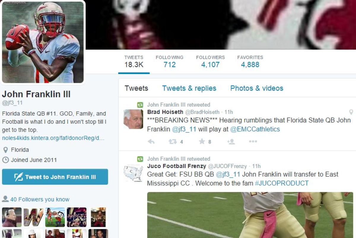 John Franklin III tweets about his transfer.