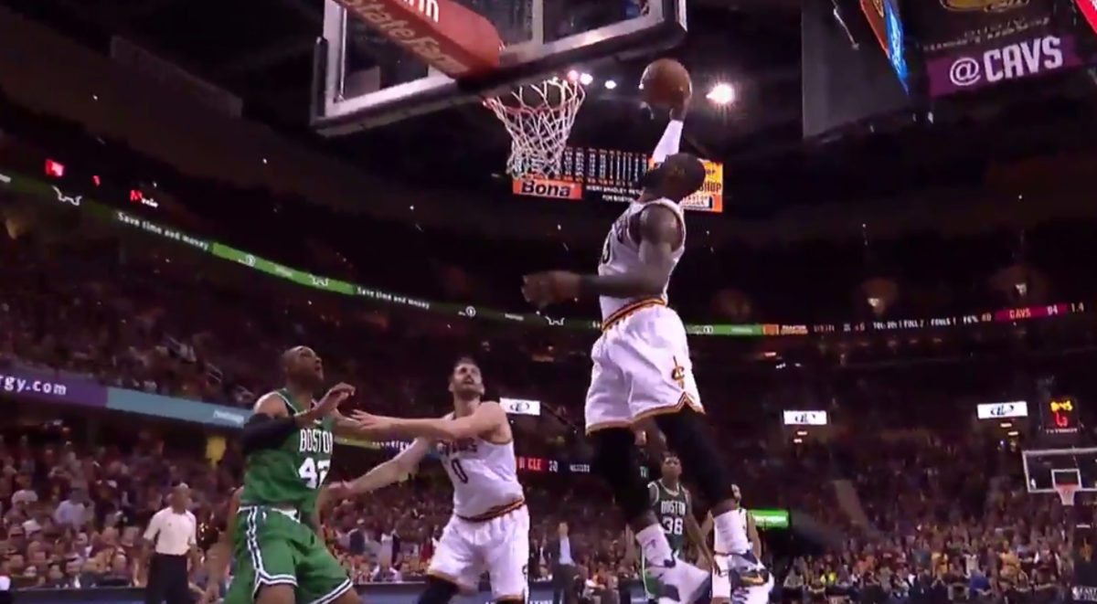 LeBron James dunking the ball.