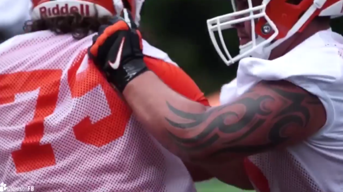 A video of two Clemson football players at practice