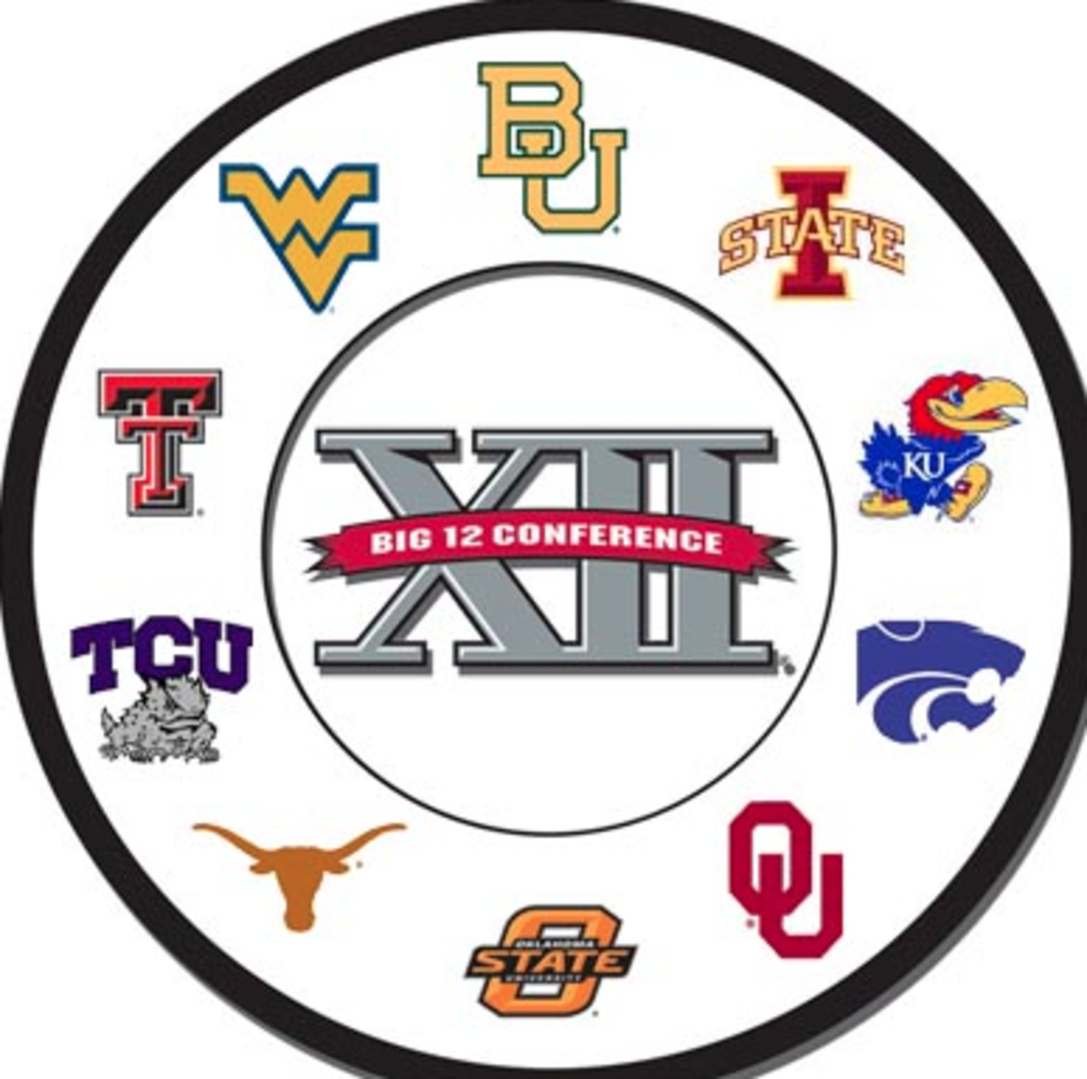 Big 12 Team logos around the center big 12 logo.