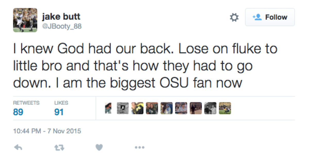 Jake Butt tweets about Michigan State loss to Nebraska.