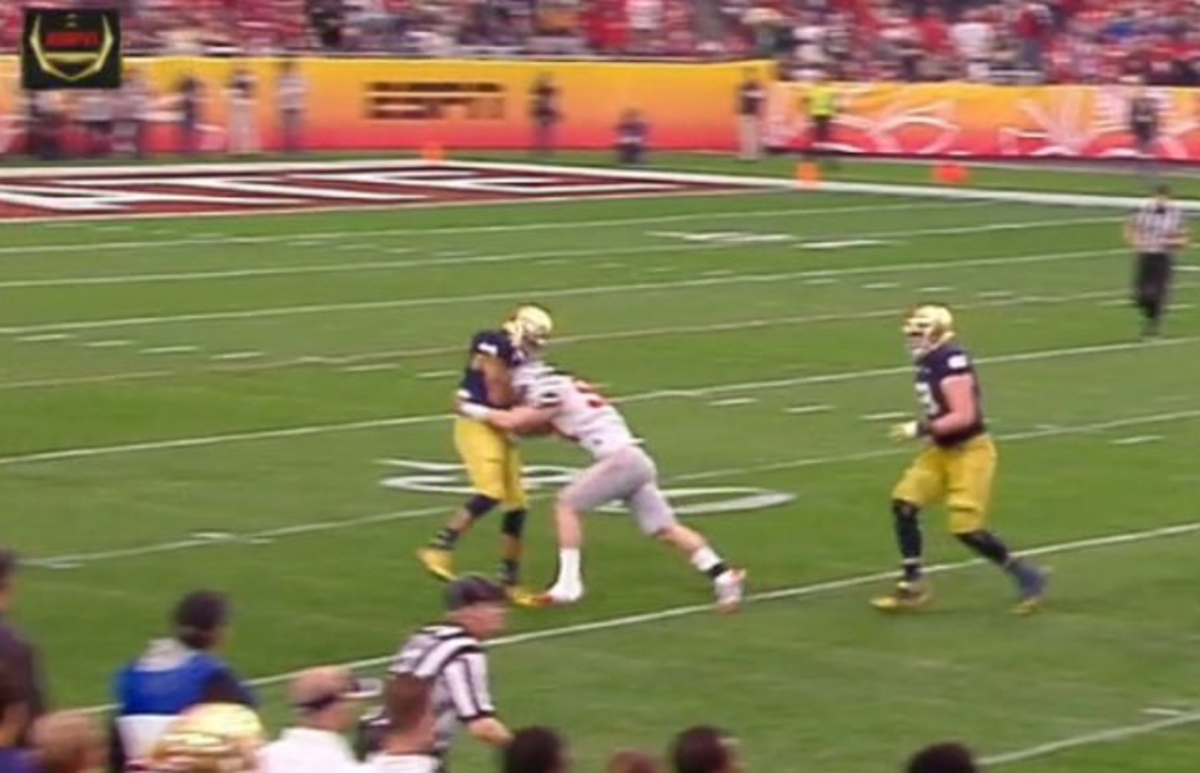 Joey Bosa spears Notre Dame's quarterback.