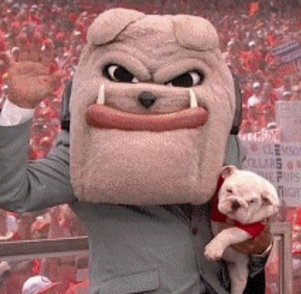 Lee Corso wearing the Georgia Bulldog mascot head.