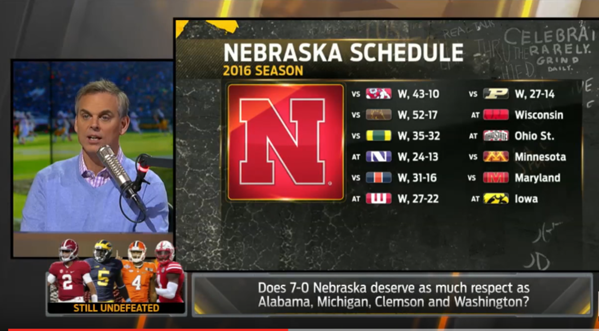 Colin cowherd talking about Nebraska's football schedule.
