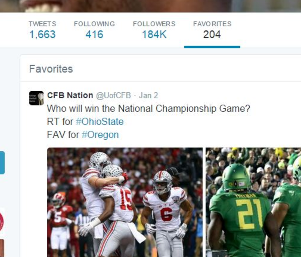 Braxton Miller likes tweet about Oregon beating Ohio State.