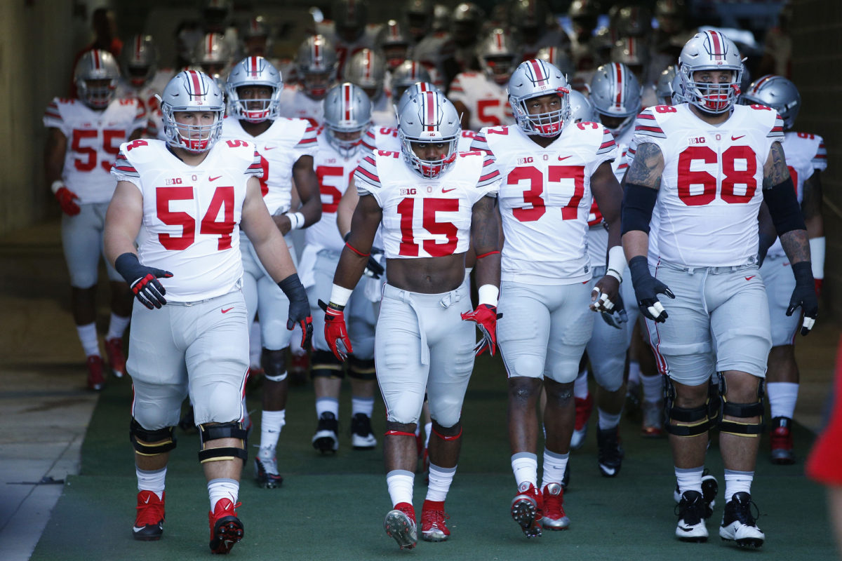 Ohio State players emerge from the tunnel at Virginia Tech.