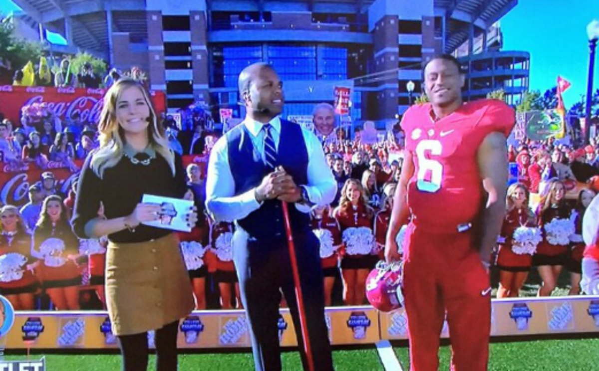 Blake Sims in full uniform with the college gameday crew.