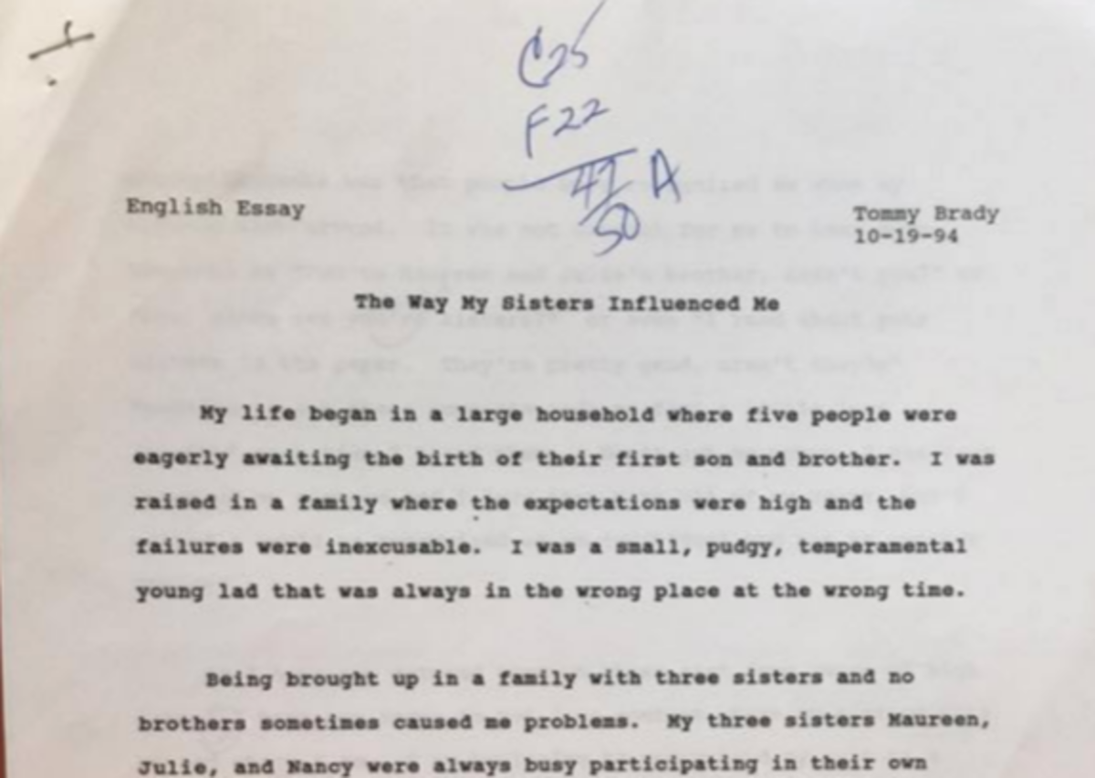 Tom Brady's paper about being overshadowed by his big sisters.