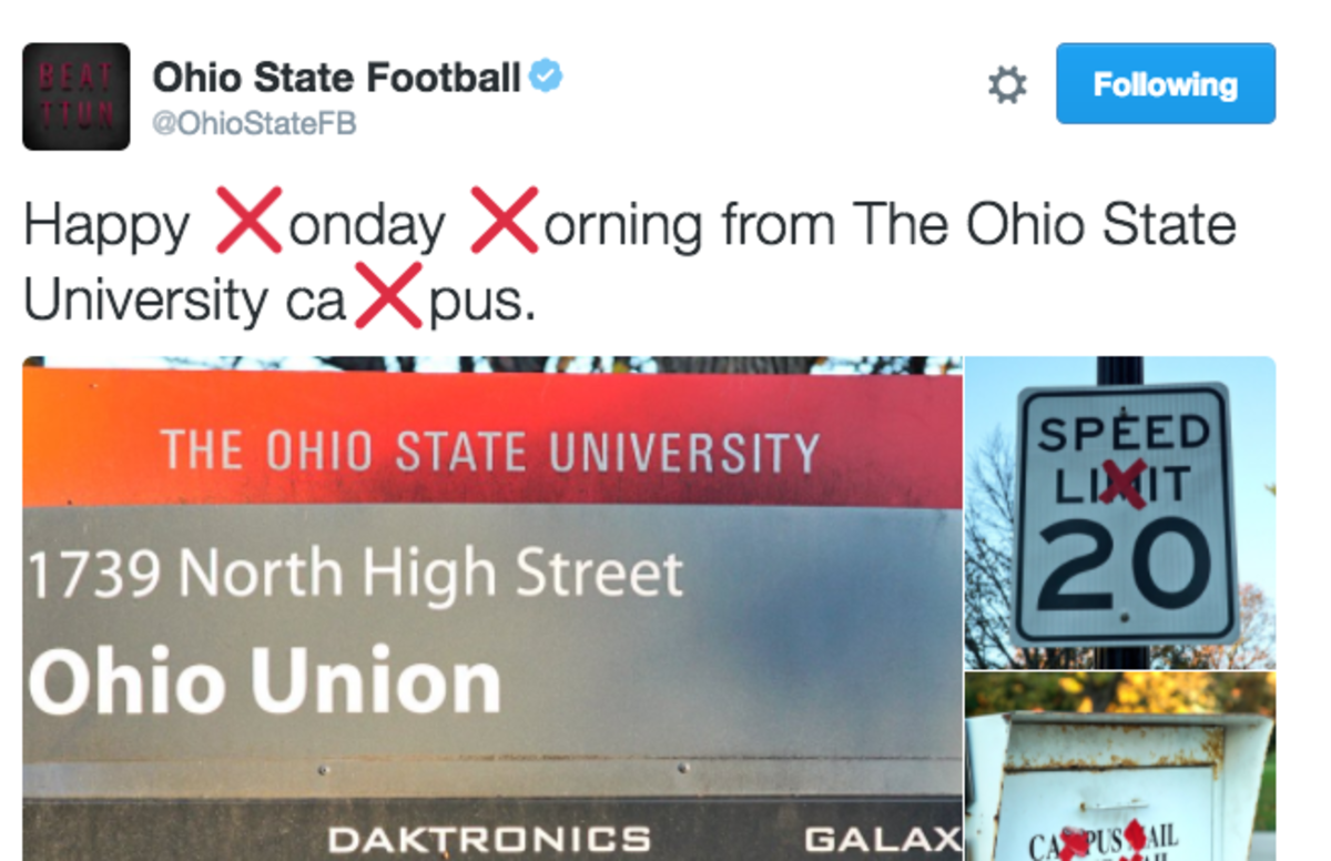 Ohio State forgets an M on its tweet.
