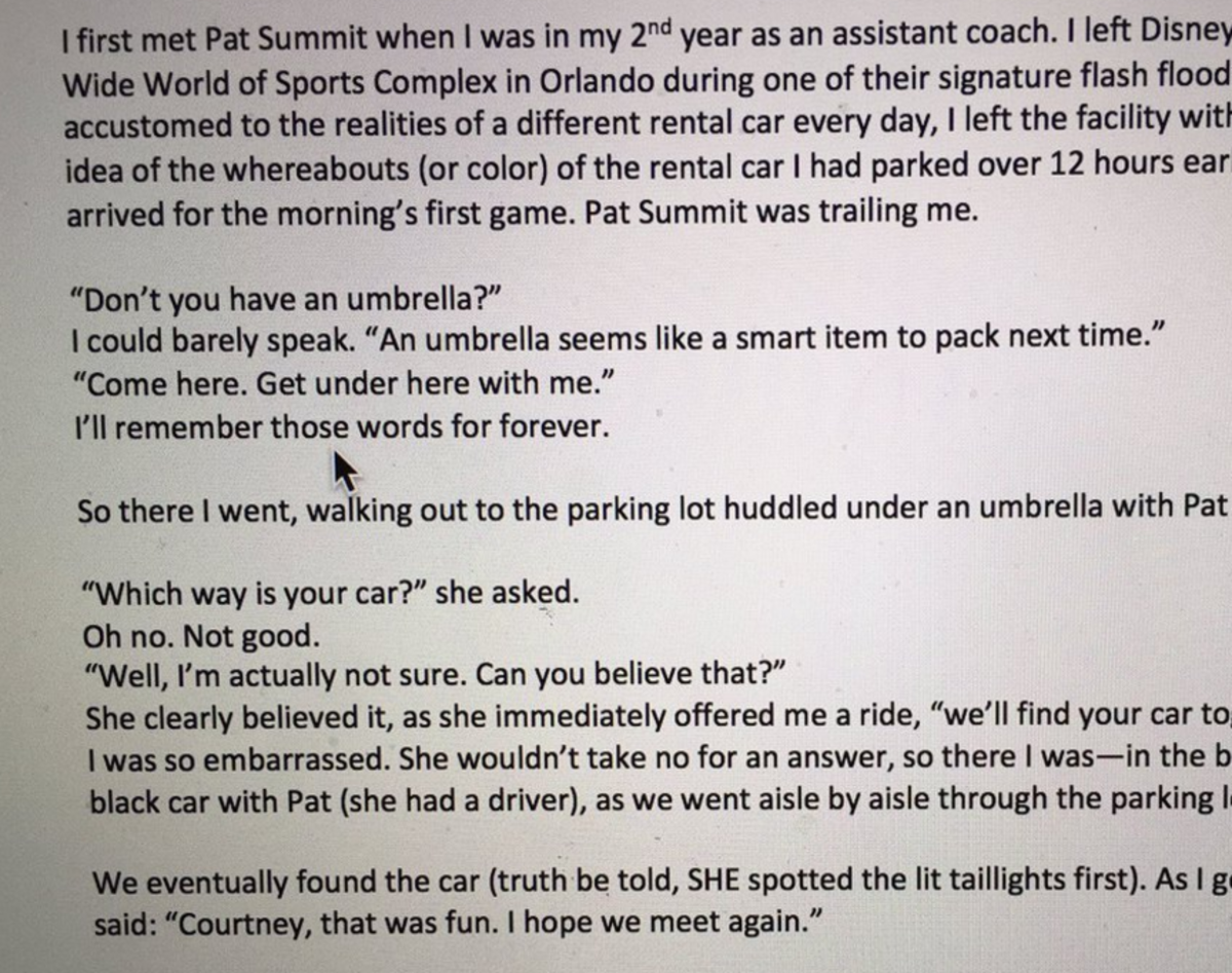 Courtney Banghart tells a story about Pat Summitt.