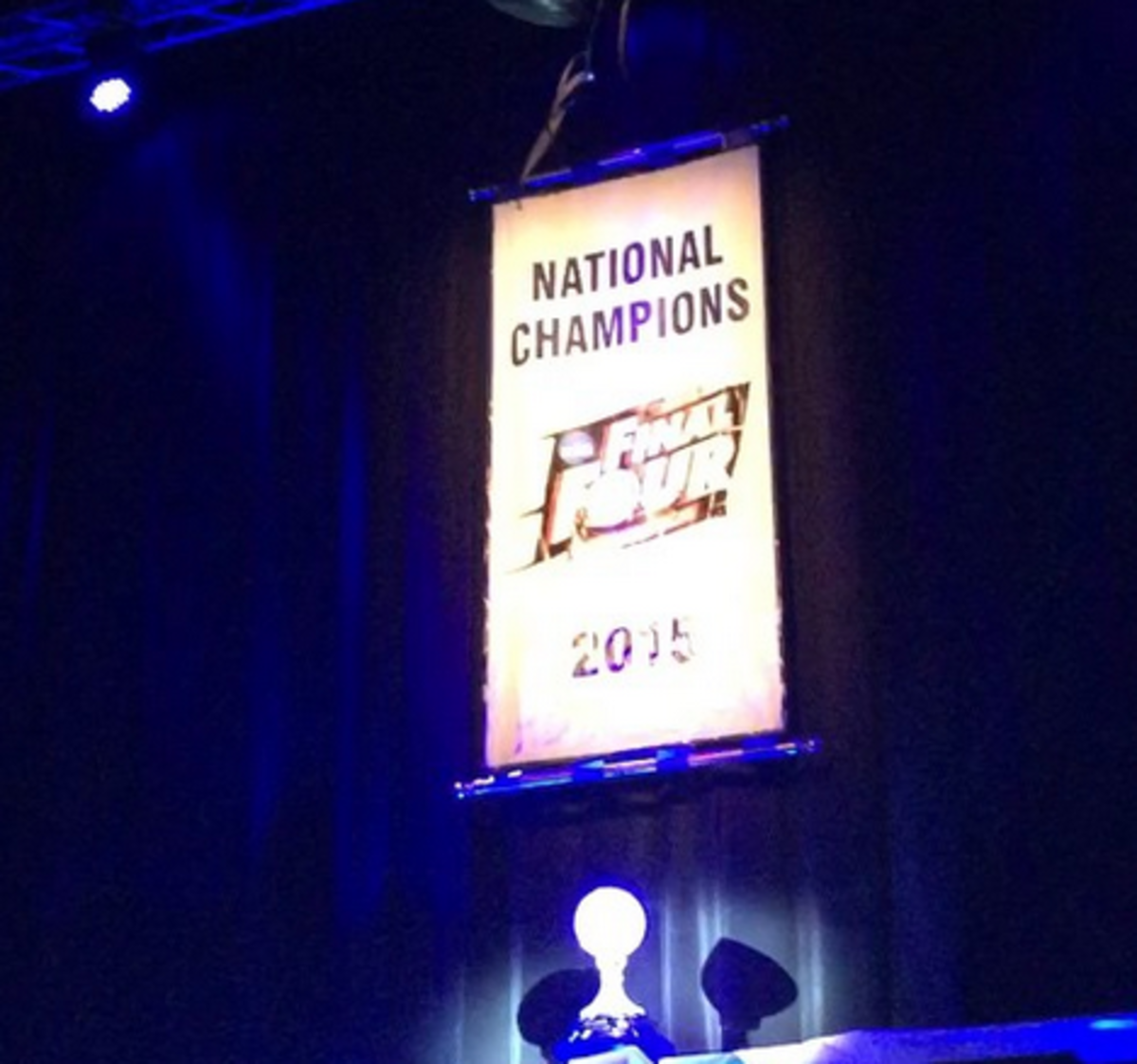 Duke basketball's 2015 national championship banner.
