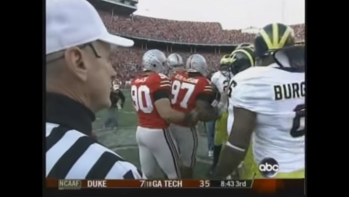 Ohio State and Michigan players fight during the 2006 game.