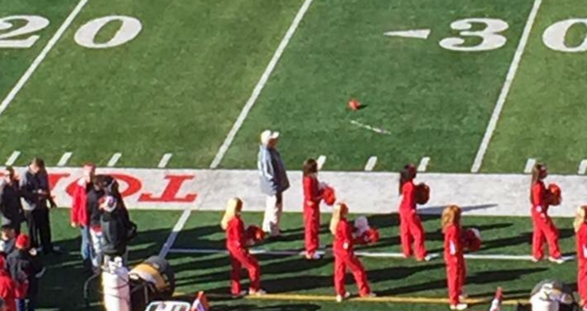 A Nebraska balloon settled on the 27-yard-line.