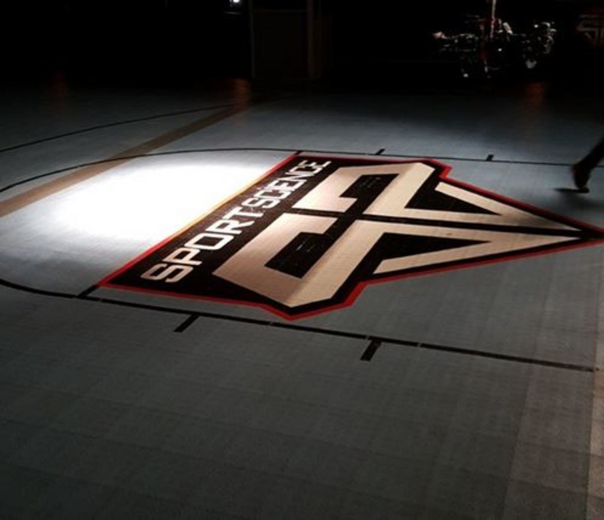 SportsScience basketball floor with logo.