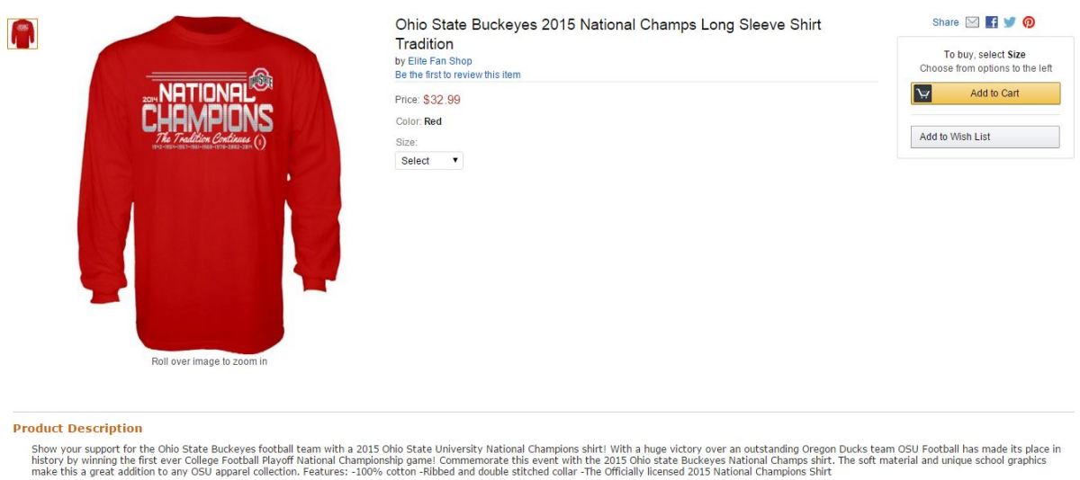 Ohio State national champions shirt hits Amazon early.