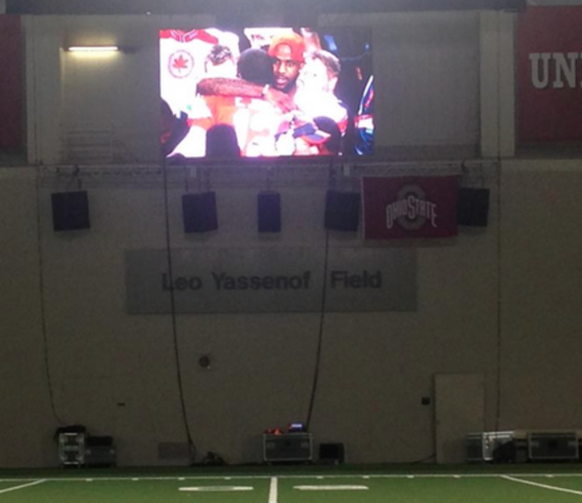 Ohio State Football indoor facility has big screen stream National Title game.