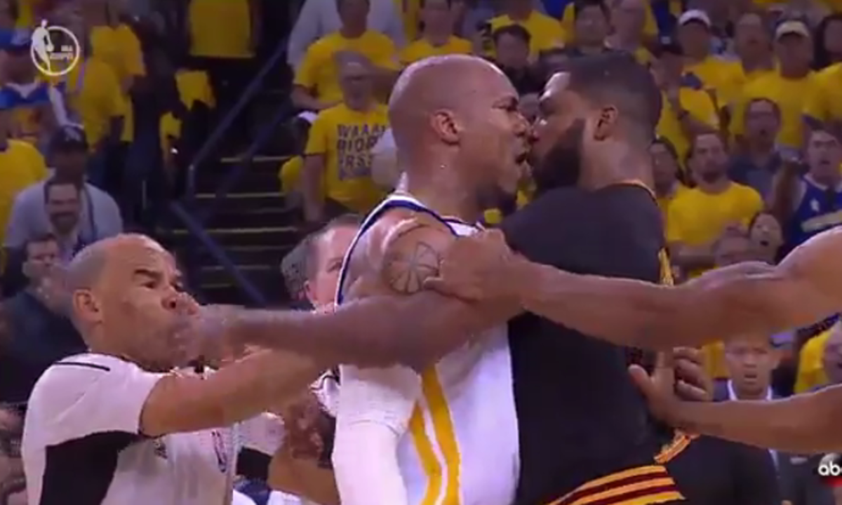 David West and Tristan Thompson get face-fo-face.
