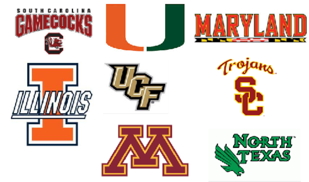 Logos for college teams with coach openings.