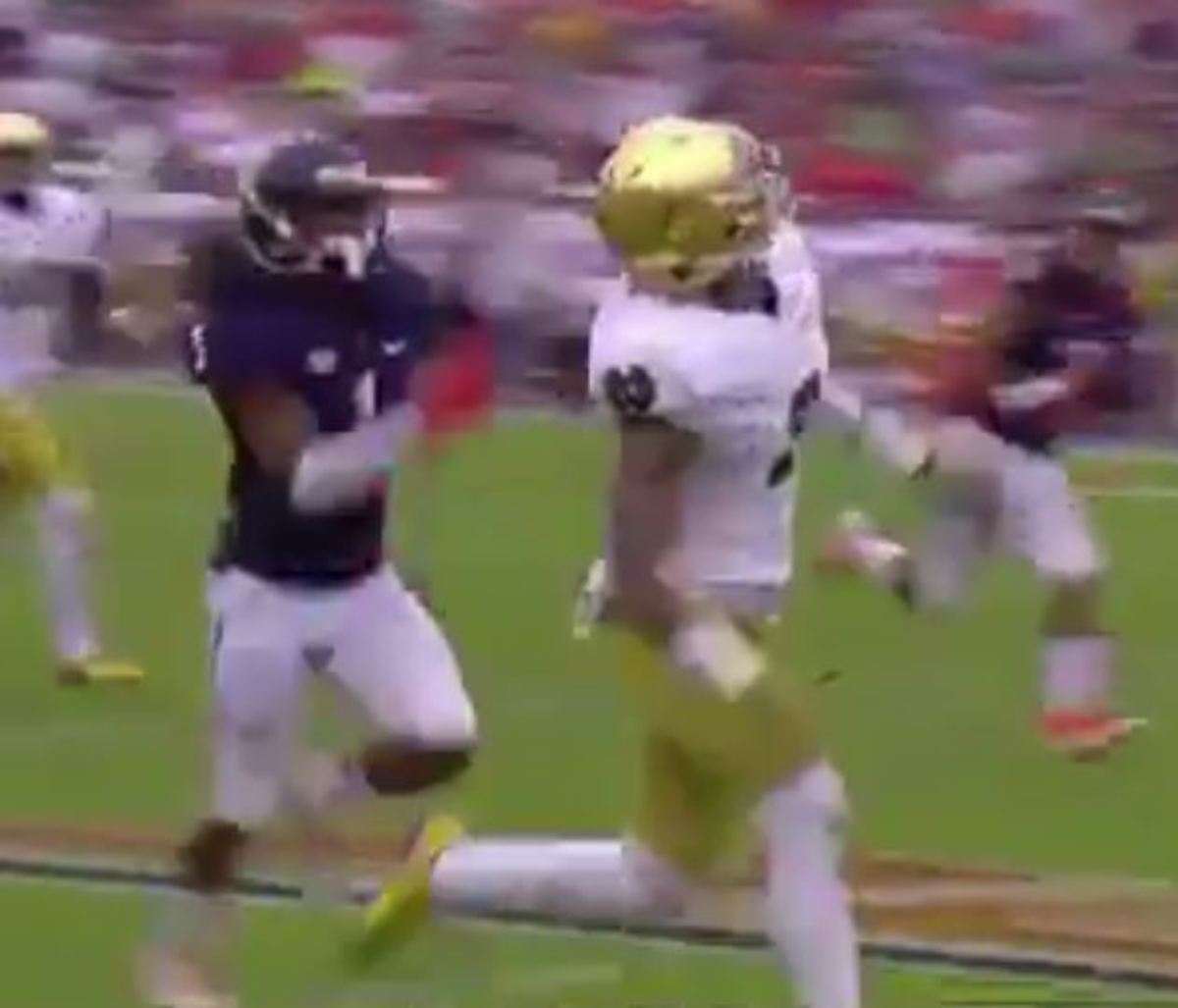 Malik Zaire completes a 59-yard touchdown pass to Will Fuller.
