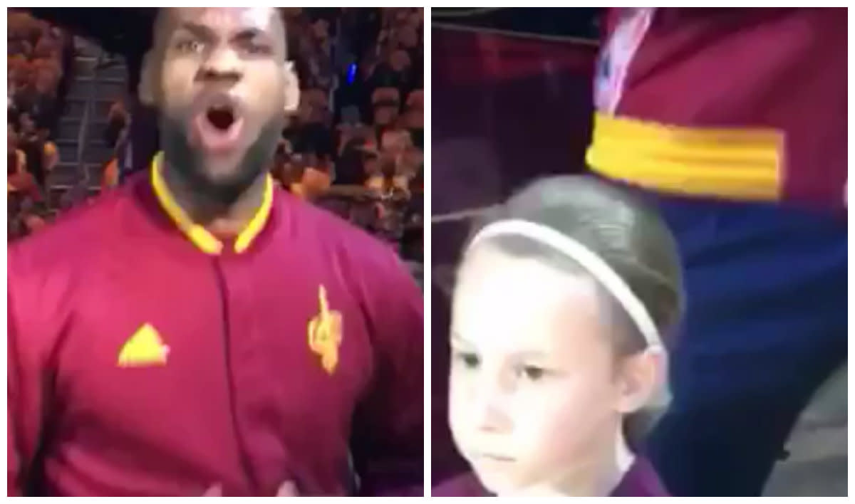 LeBron James and a young Cavaliers fan.