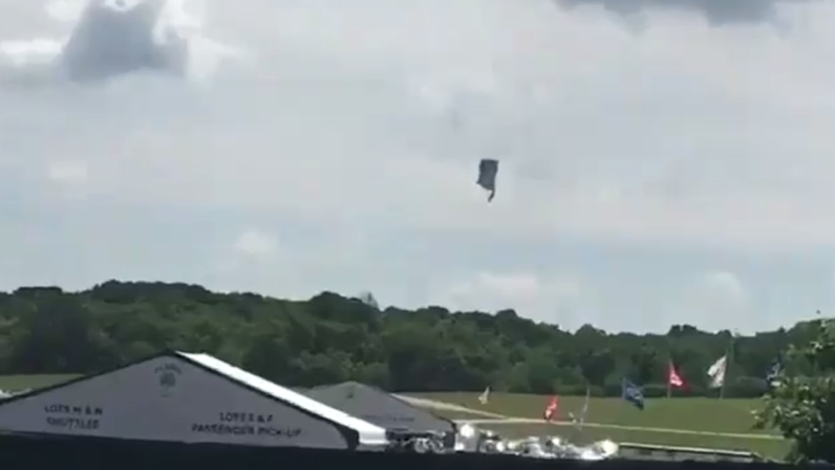 Shot of a blimp crashing from the sky.