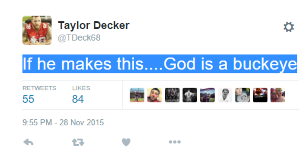 Taylor Decker tweets about God being a Buckeye.