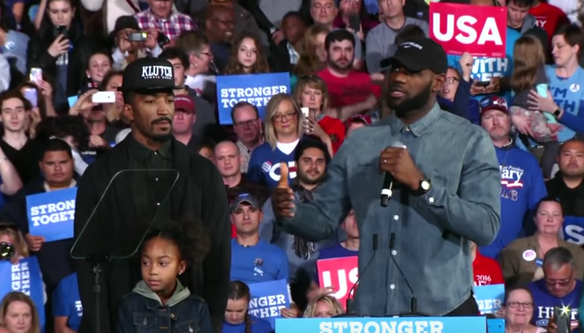 LeBron James at a rally for the presidential election.