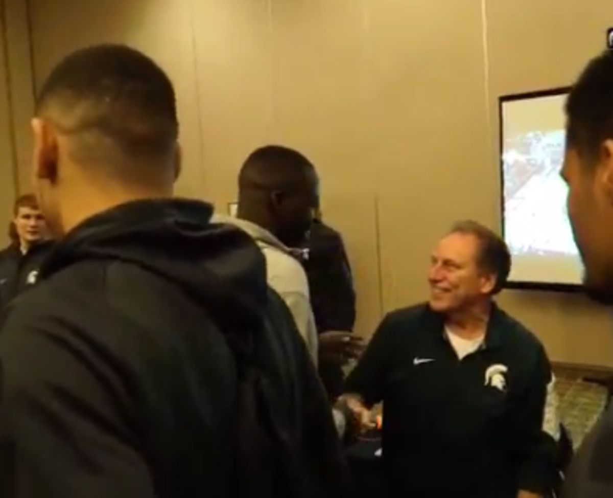 Draymond Green visits Michigan State coach Tom Izzo.