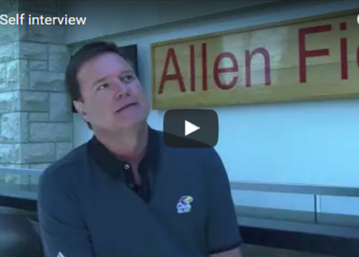 Bill Self gives an interview at Allen Fieldhouse.