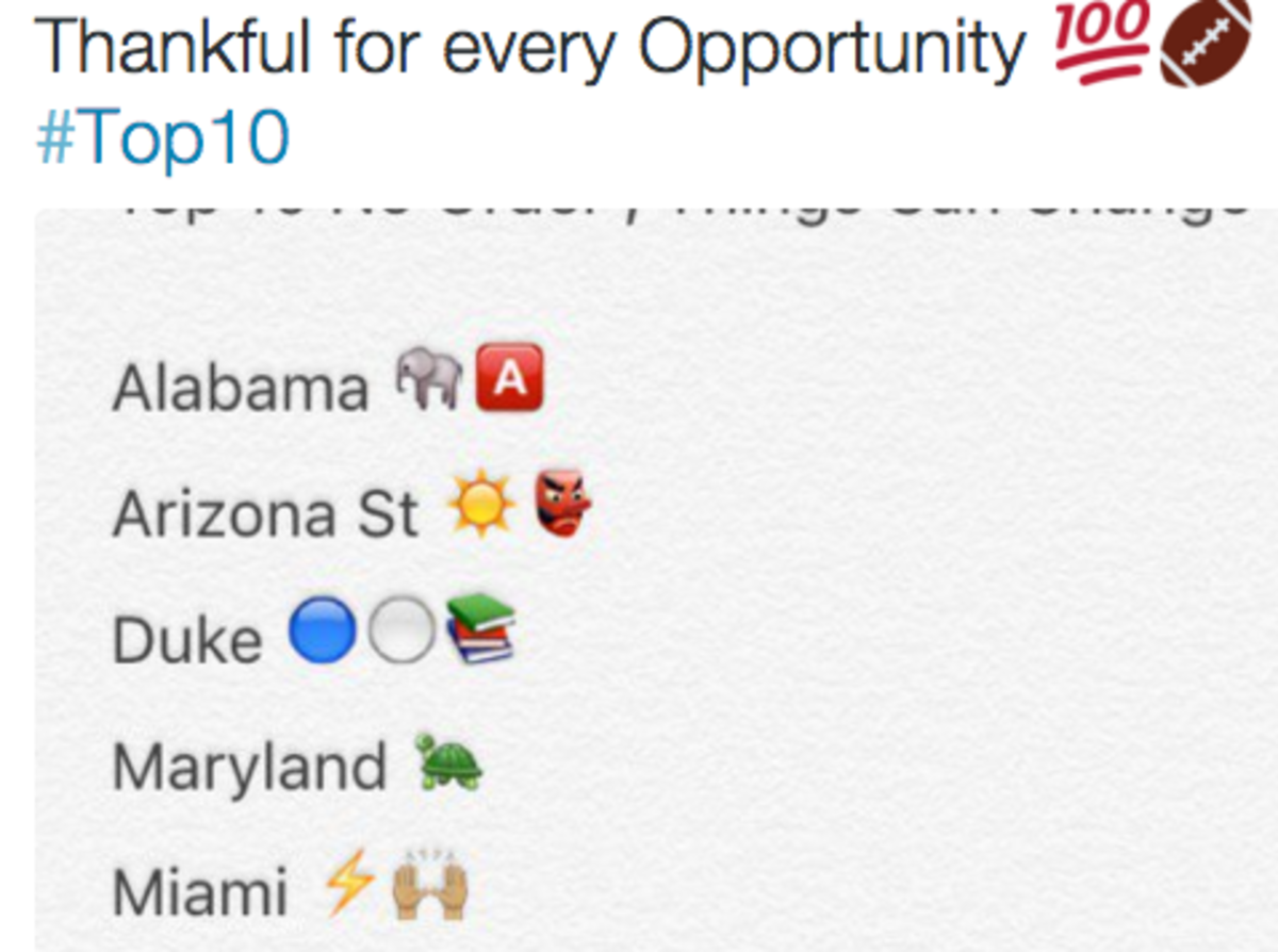 Tarik Black lists his top ten colleges on Twitter.