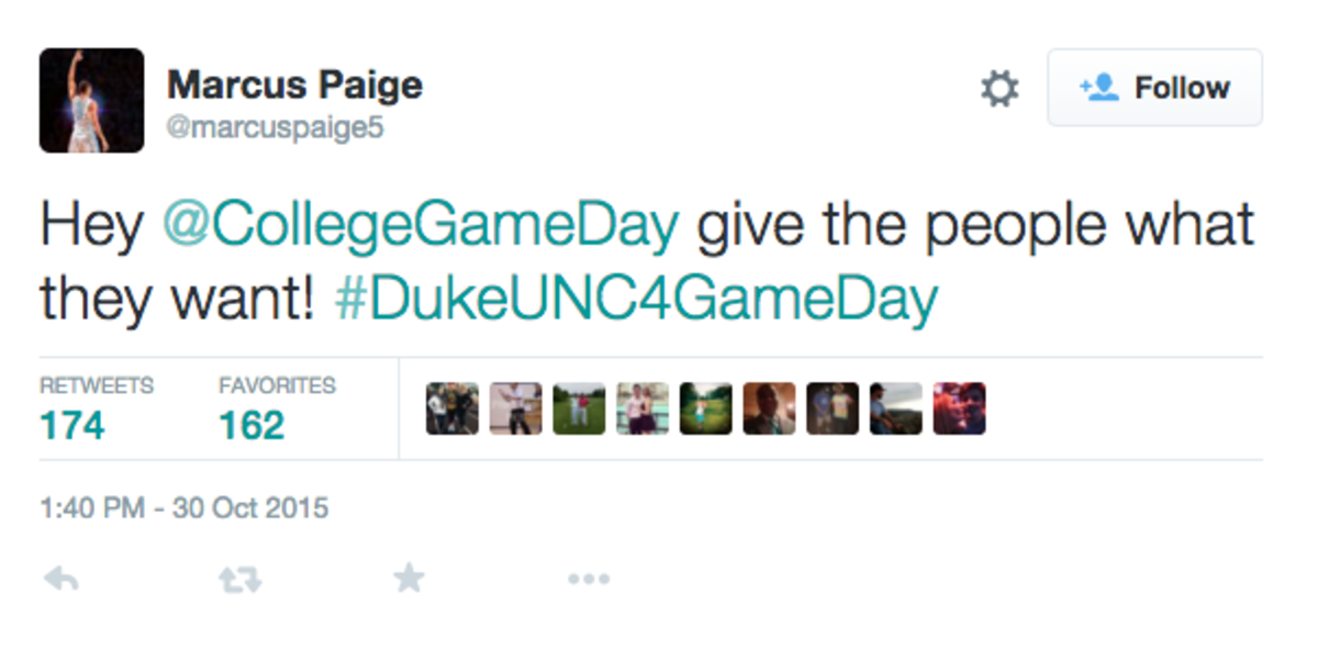 Marcus Paige wants College GameDay at UNC vs. Duke.