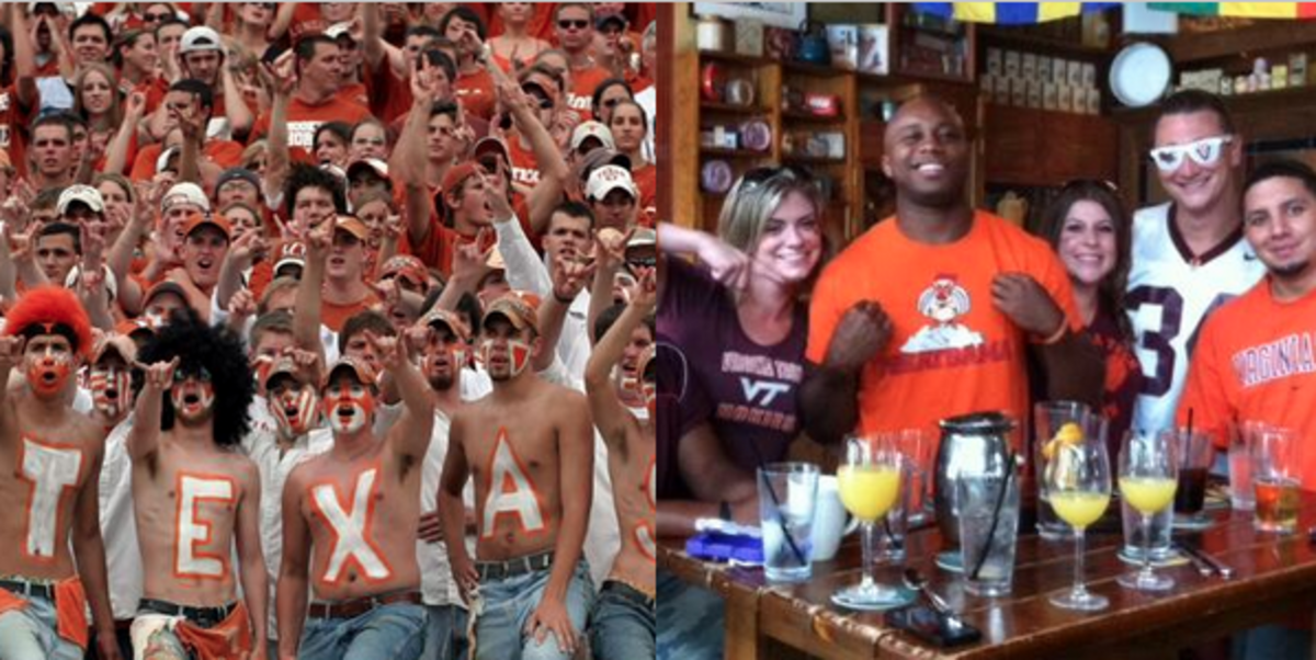 Texas fans vs. Virginia Tech fans.