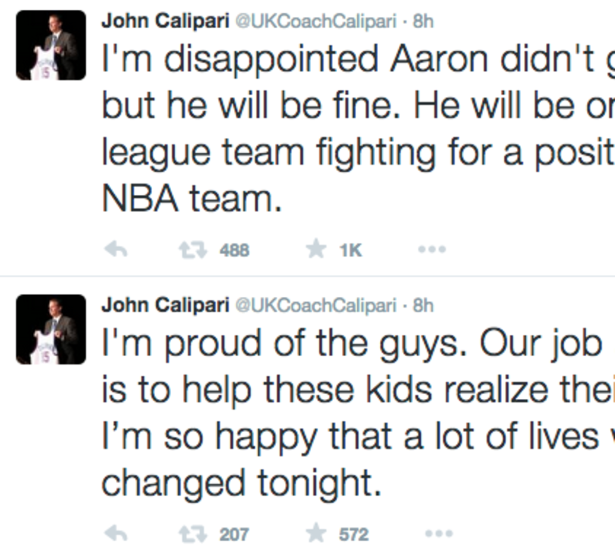 Calipari tweets about Andrew Harrison following the NBA draft.