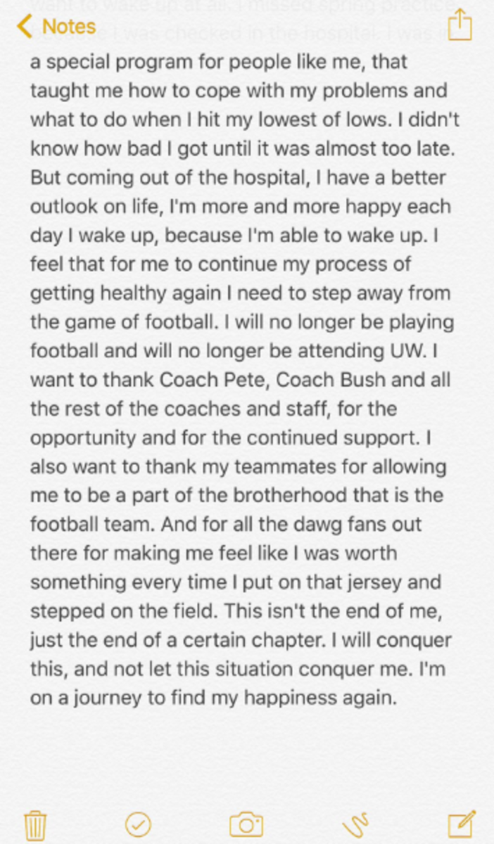 Isaiah Renfro stepping away from football letter.