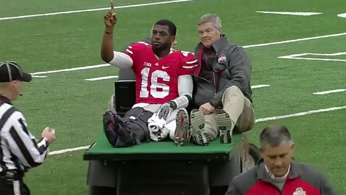 J.T. Barrett being carted off of the field.