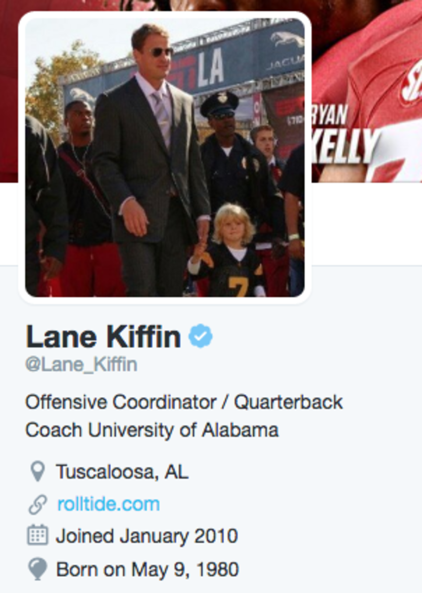 A picture of Lane Kiffin's Twitter profile.