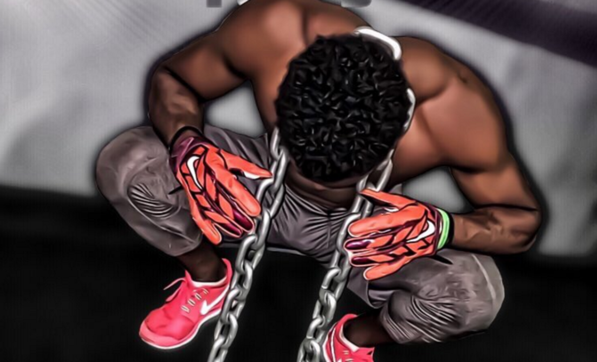 Devon Hunter in a graphic with a chain around his neck.